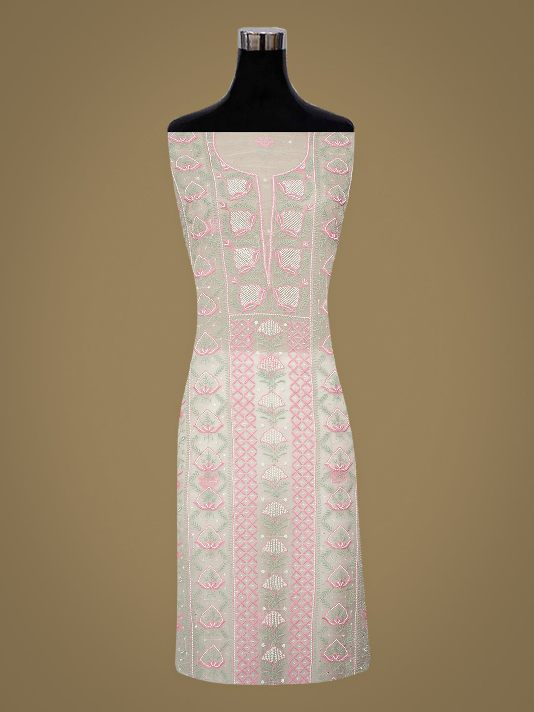 Ada Hand Embroidered White Ivory Organza Unstitched Lucknowi Chikankari Kurta Dupatta Set With Cutdana Work 01A997396