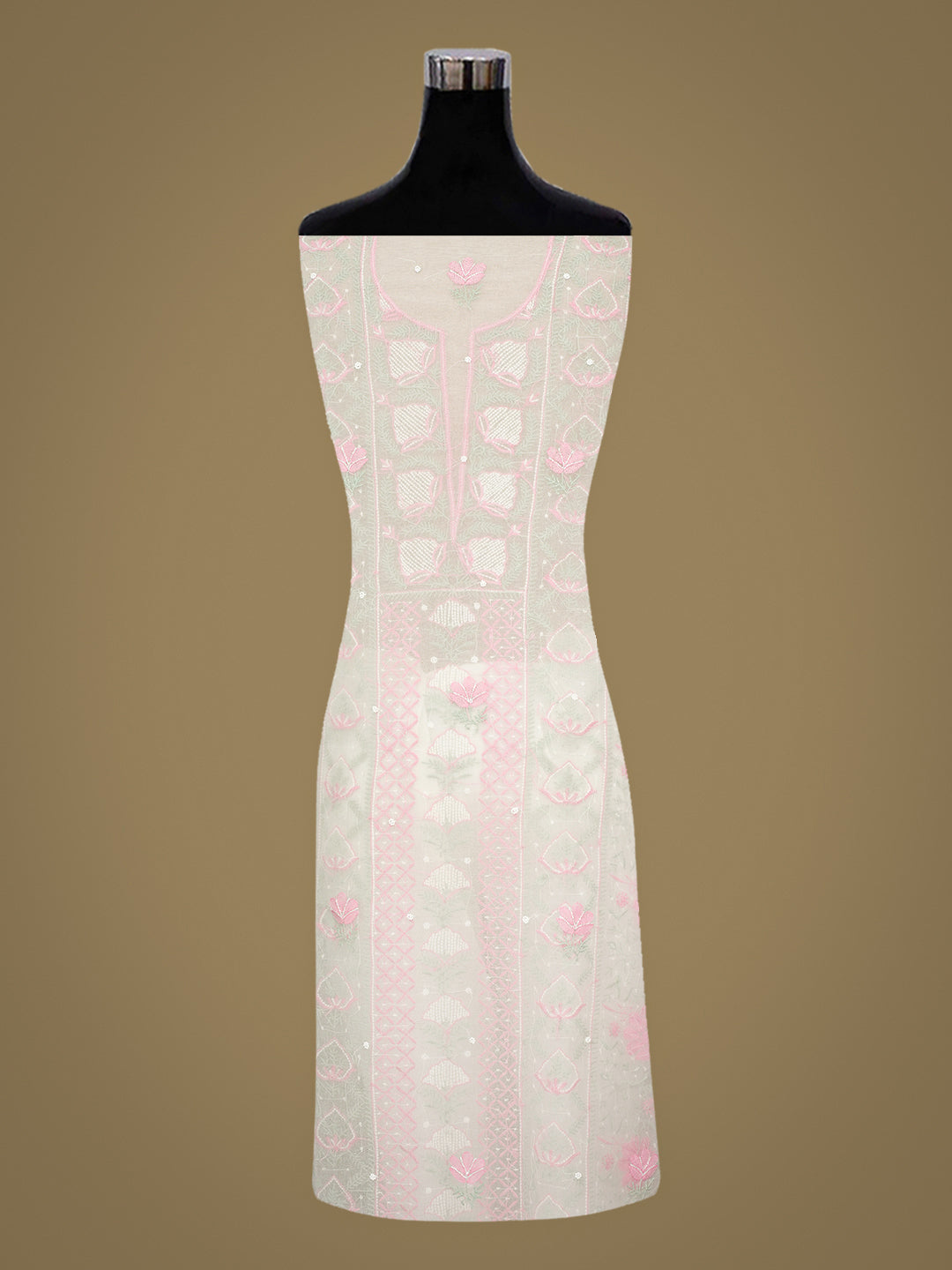 Ada Hand Embroidered White Ivory Organza Unstitched Lucknowi Chikankari Kurta Dupatta Set With Cutdana Work 01A997396