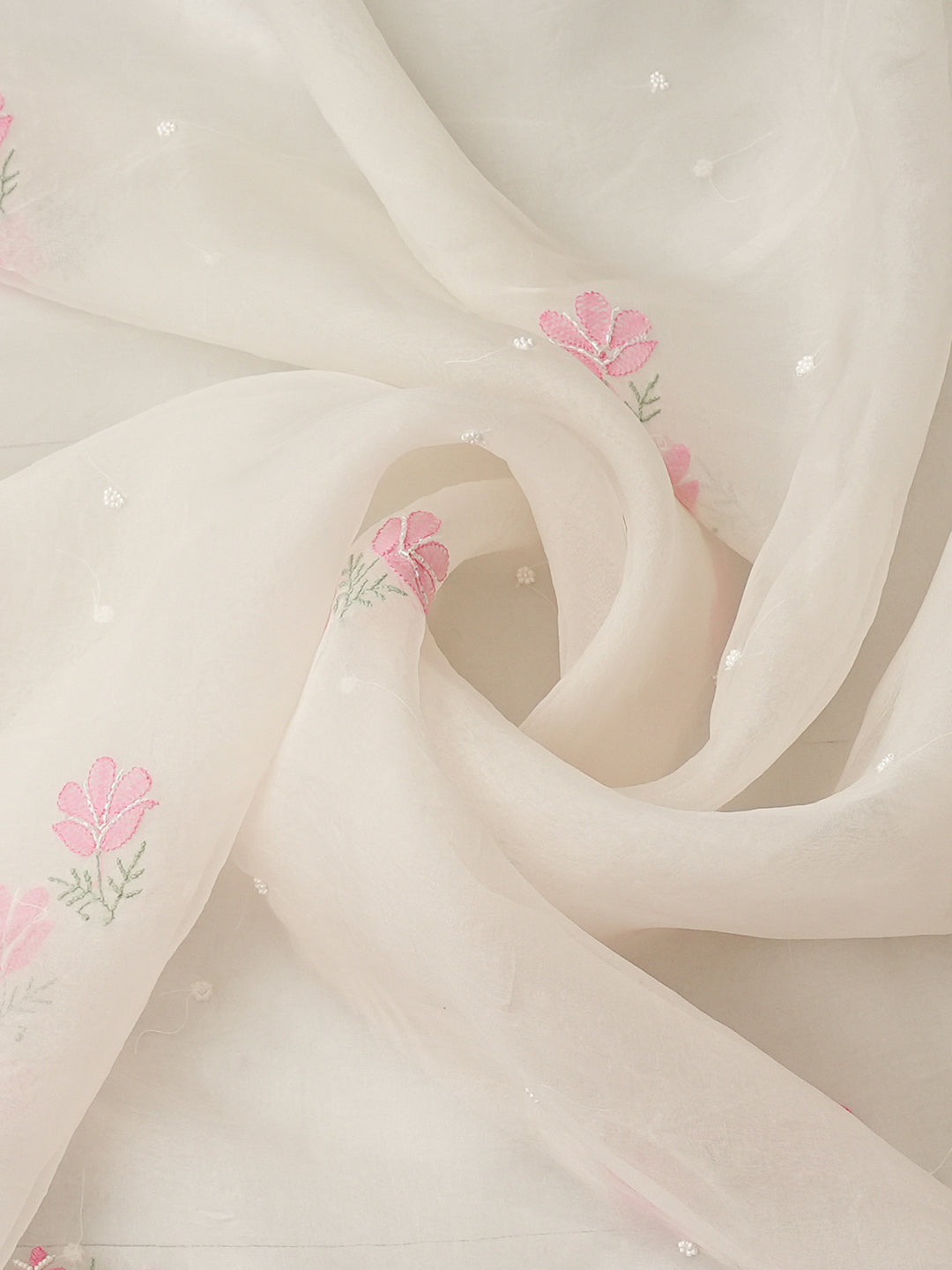 Ada Hand Embroidered White Ivory Organza Unstitched Lucknowi Chikankari Kurta Dupatta Set With Cutdana Work 01A997396