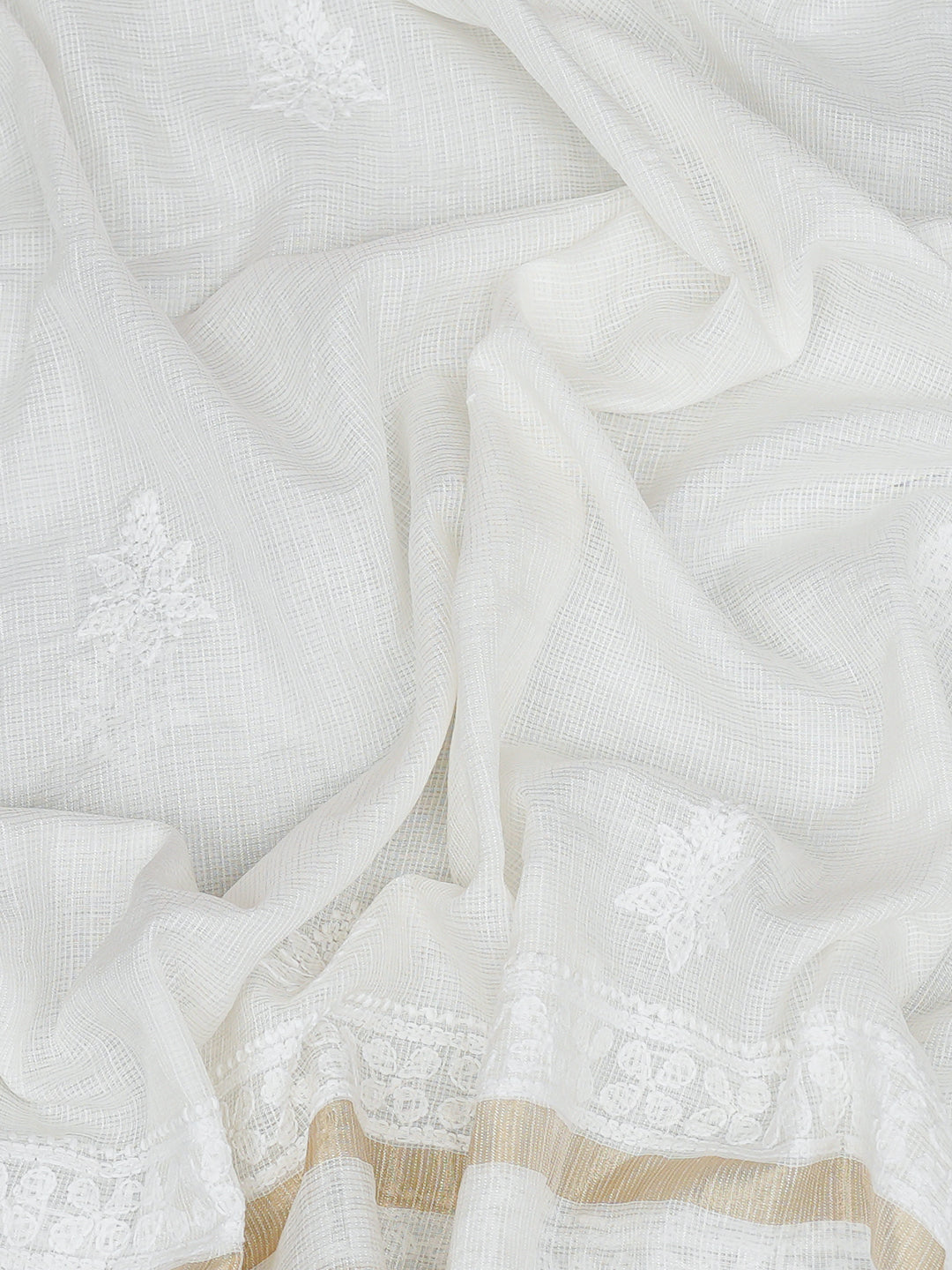 Ada Hand Embroidered White Kota Chanderi Lucknowi Chikankari Dupatta 01A1014228_4