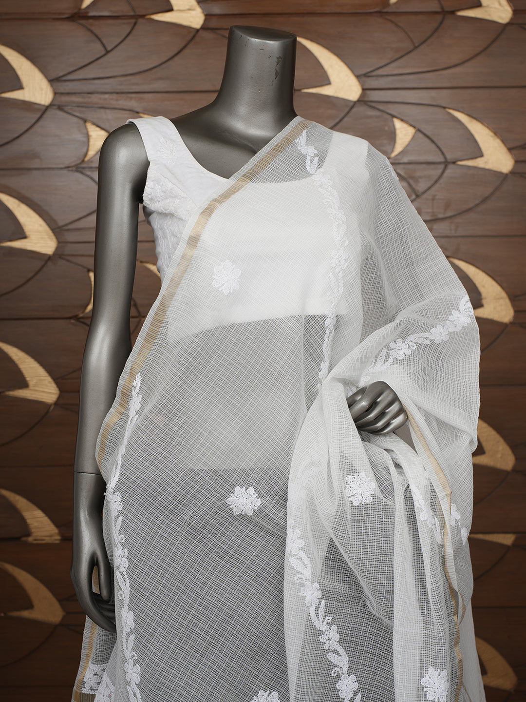 Ada Hand Embroidered White Kota Chanderi Lucknowi Chikankari Dupatta 01A960511
