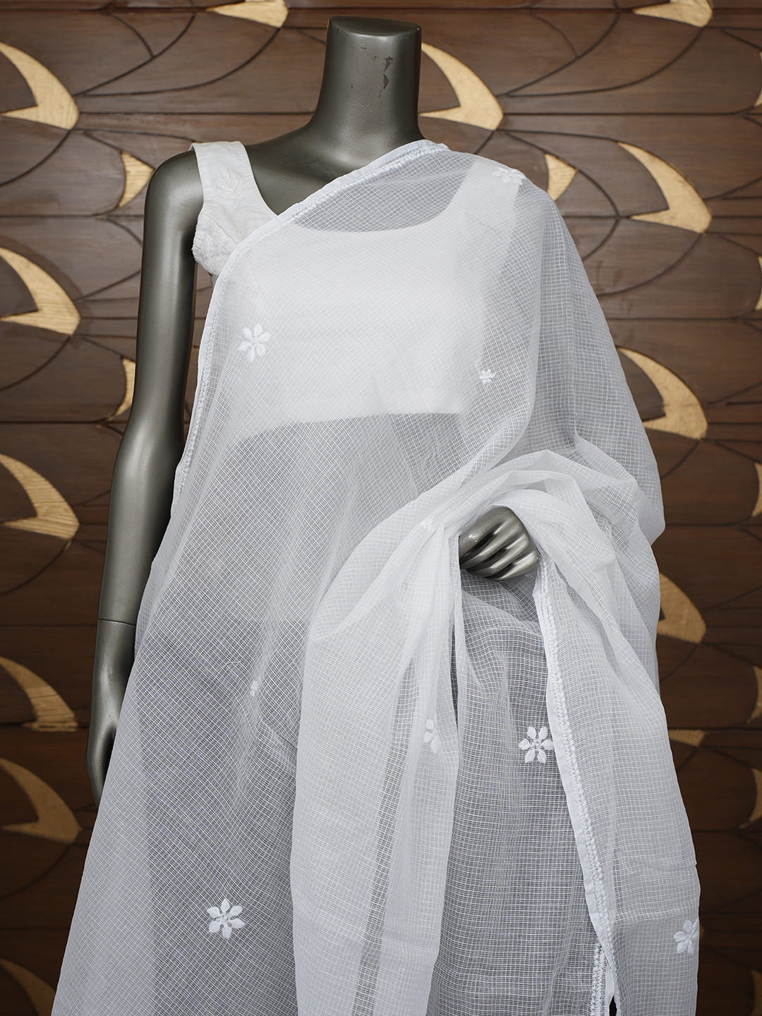Ada Hand Embroidered White Kota Lucknowi Chikankari Dupatta 01A1001577