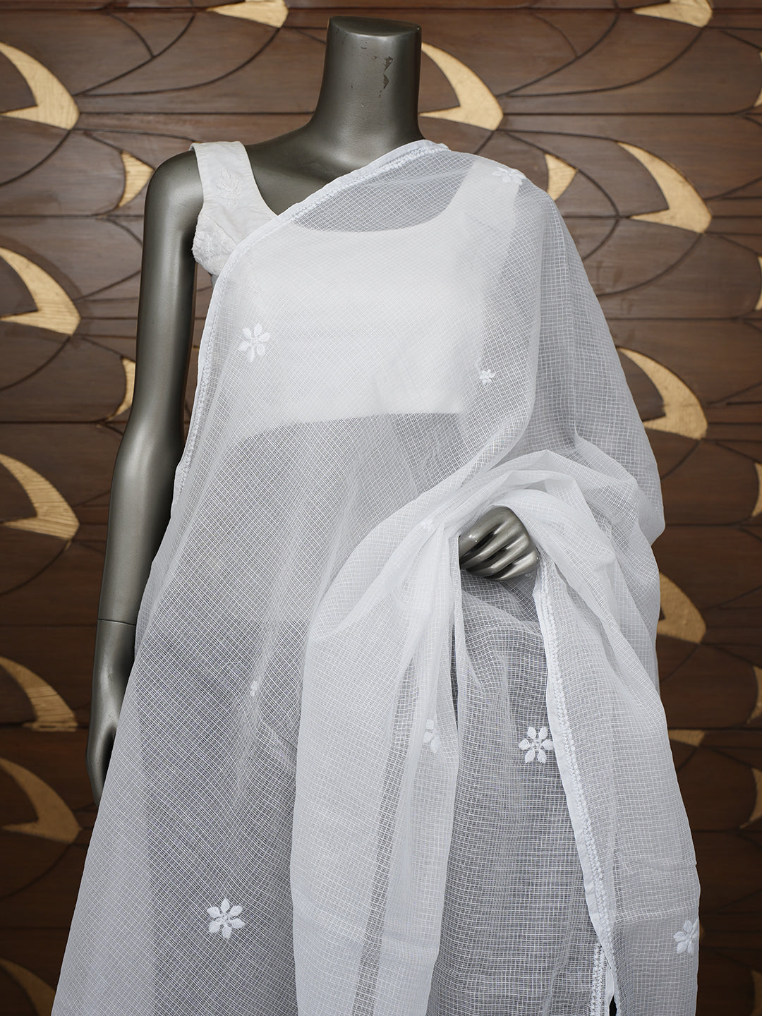 Ada Hand Embroidered White Kota Lucknowi Chikankari Dupatta 01A1001577