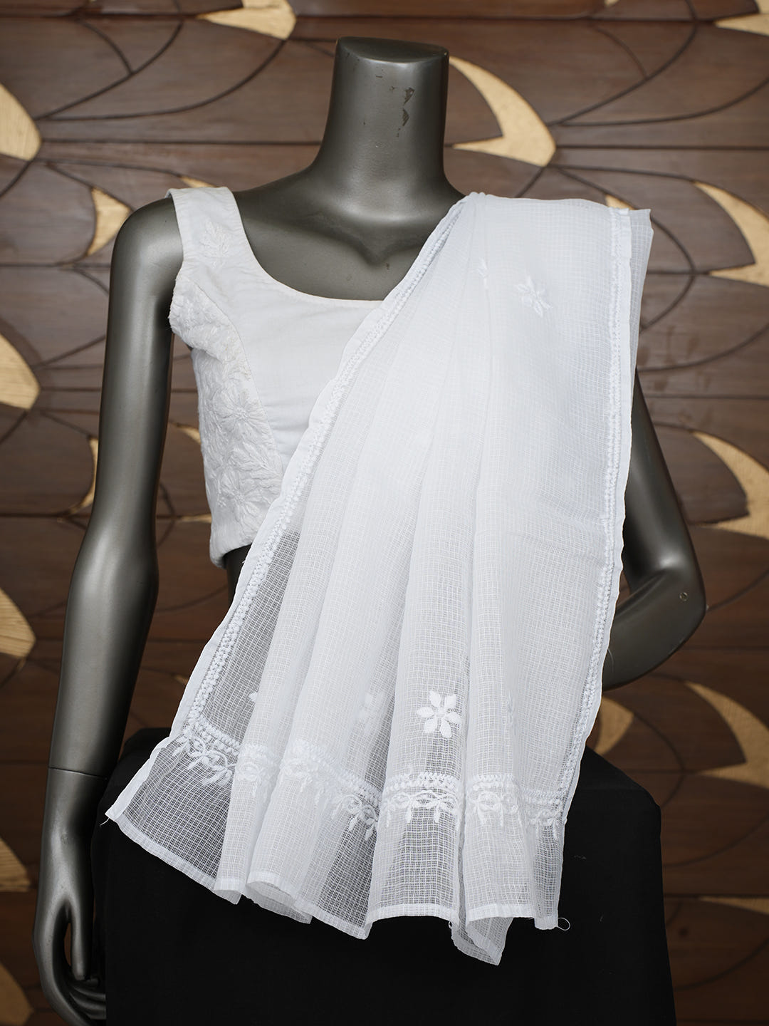 Ada Hand Embroidered White Kota Lucknowi Chikankari Dupatta 01A1001577