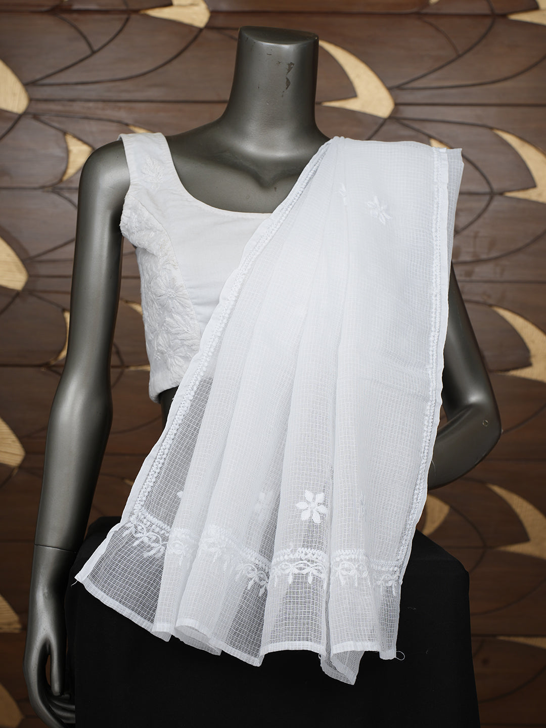 Ada Hand Embroidered White Kota Lucknowi Chikankari Dupatta 01A1001577