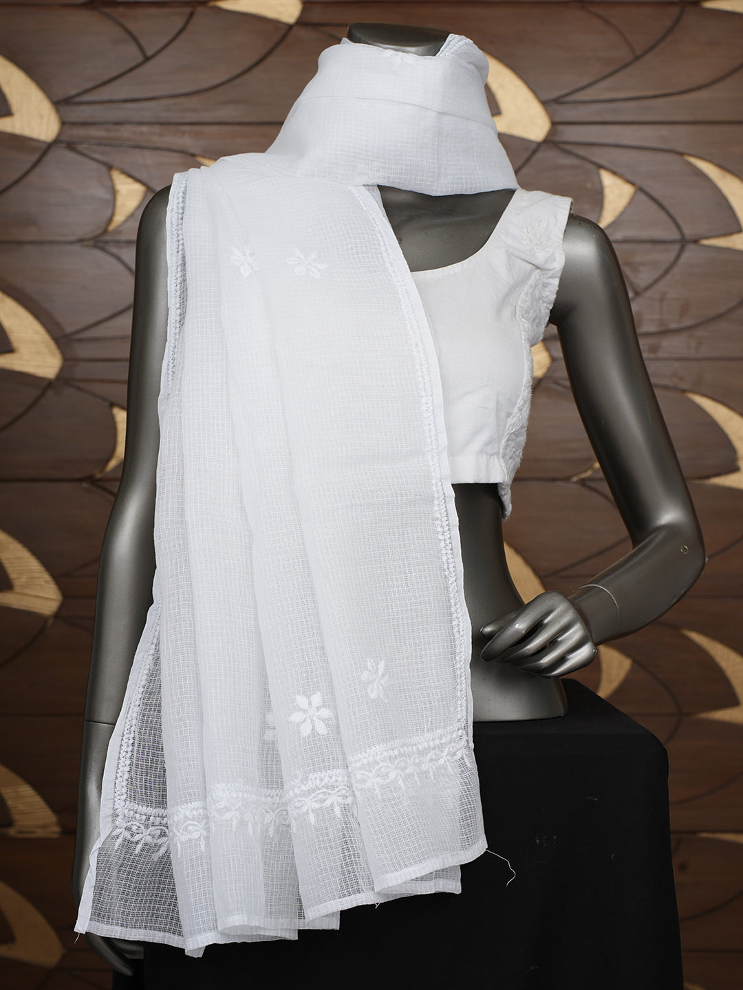 Ada Hand Embroidered White Kota Lucknowi Chikankari Dupatta 01A1001577