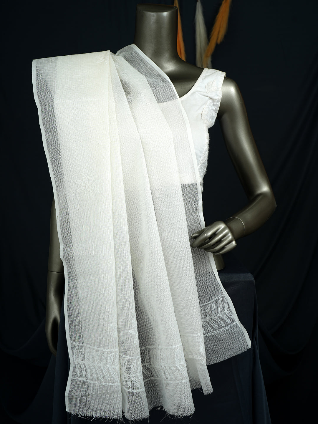 Ada Hand Embroidered White Kota Lucknowi Chikankari Dupatta 01A731051