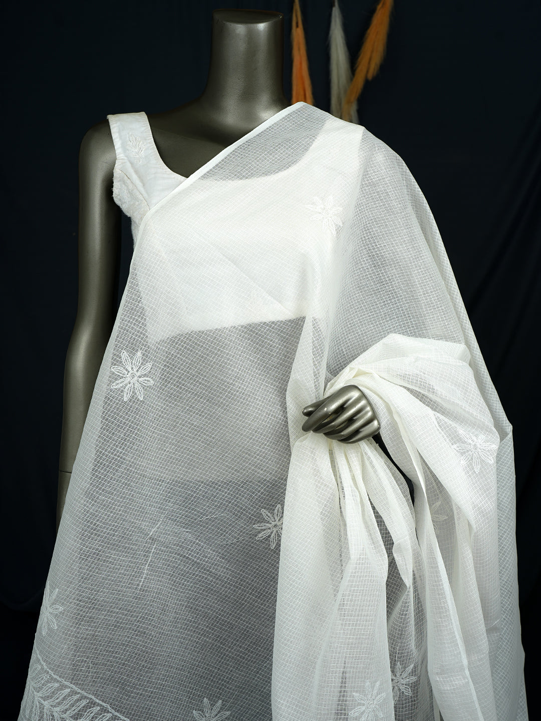 Ada Hand Embroidered White Kota Lucknowi Chikankari Dupatta 01A731051