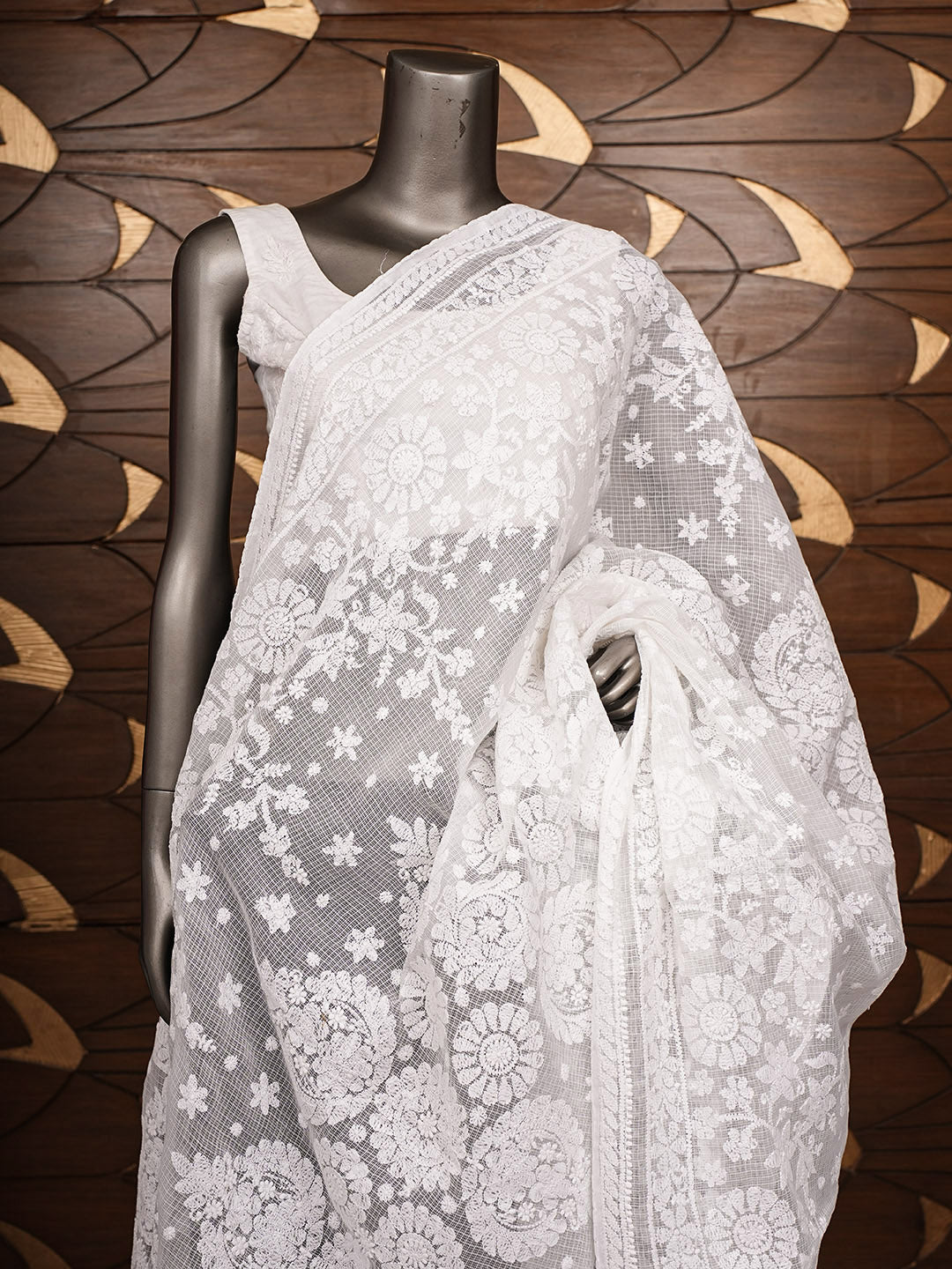 Ada Hand Embroidered White Kota Lucknowi Chikankari Dupatta 01A985491