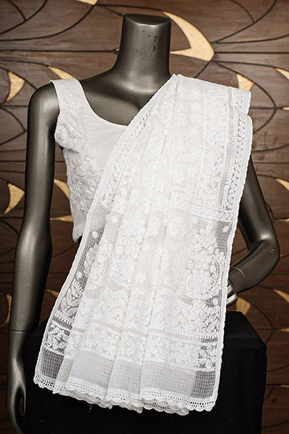 Ada Hand Embroidered White Kota Lucknowi Chikankari Dupatta 01A985491