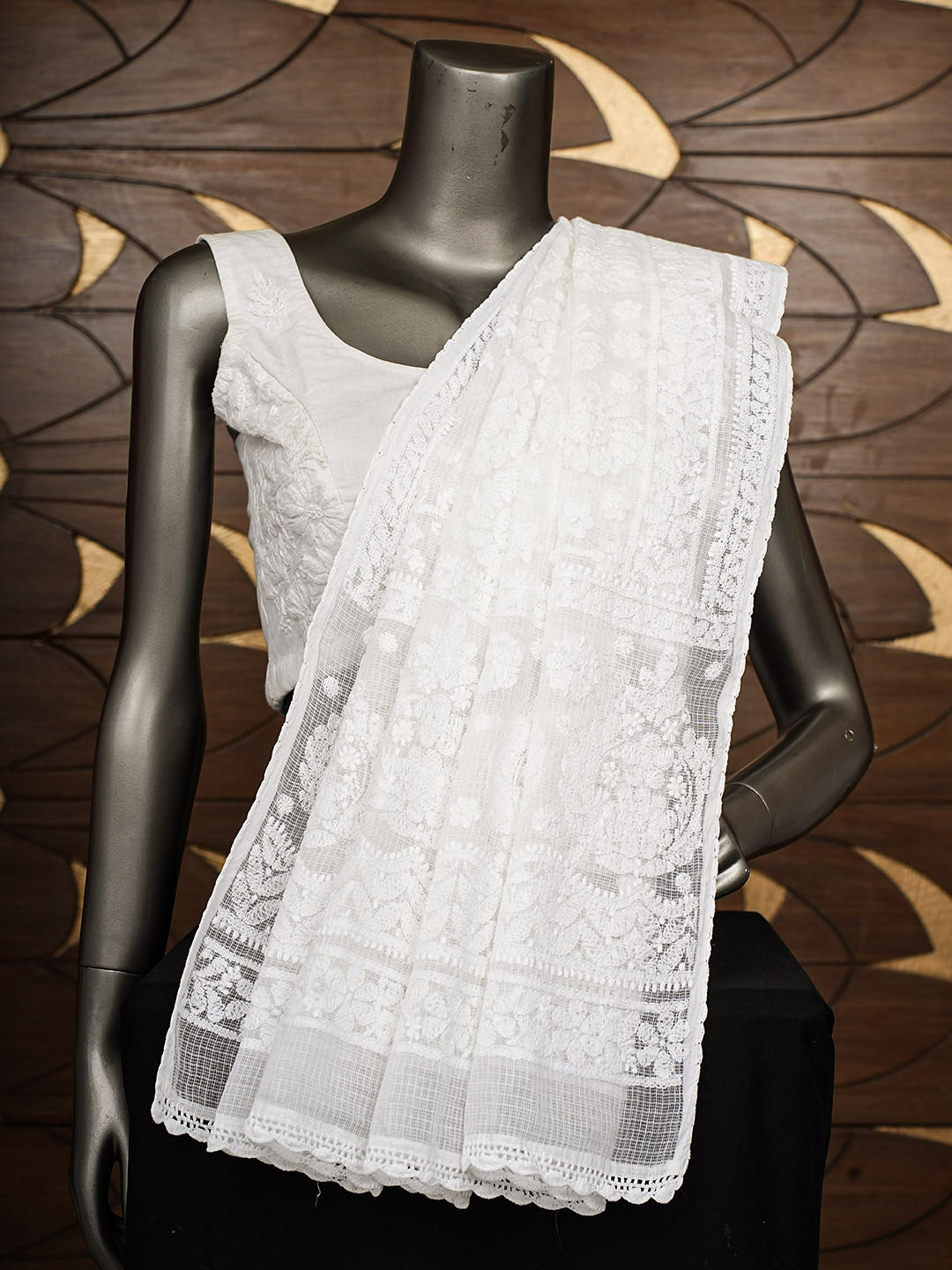 Ada Hand Embroidered White Kota Lucknowi Chikankari Dupatta 01A985491