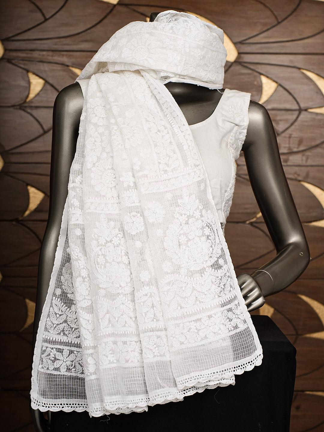 Ada Hand Embroidered White Kota Lucknowi Chikankari Dupatta 01A985491