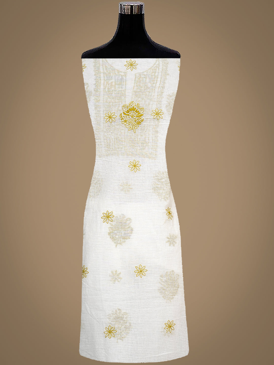 Ada Hand Embroidered White Kota Lucknowi Chikankari Unstitched Kurta Dupatta Set 01A987633
