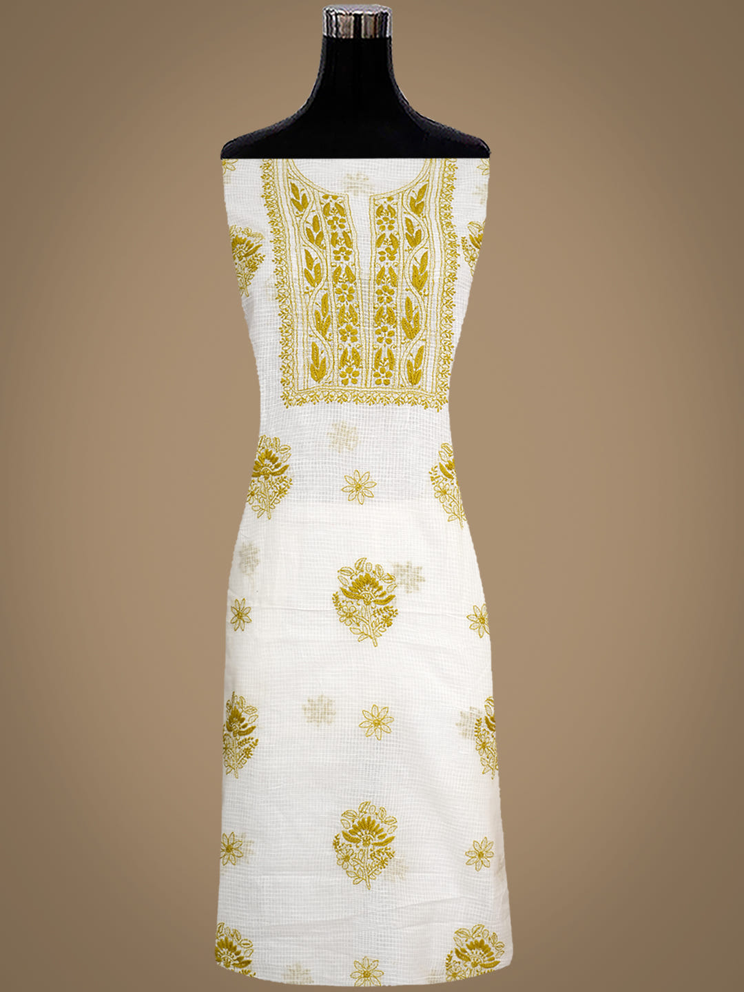 Ada Hand Embroidered White Kota Lucknowi Chikankari Unstitched Kurta Dupatta Set 01A987633