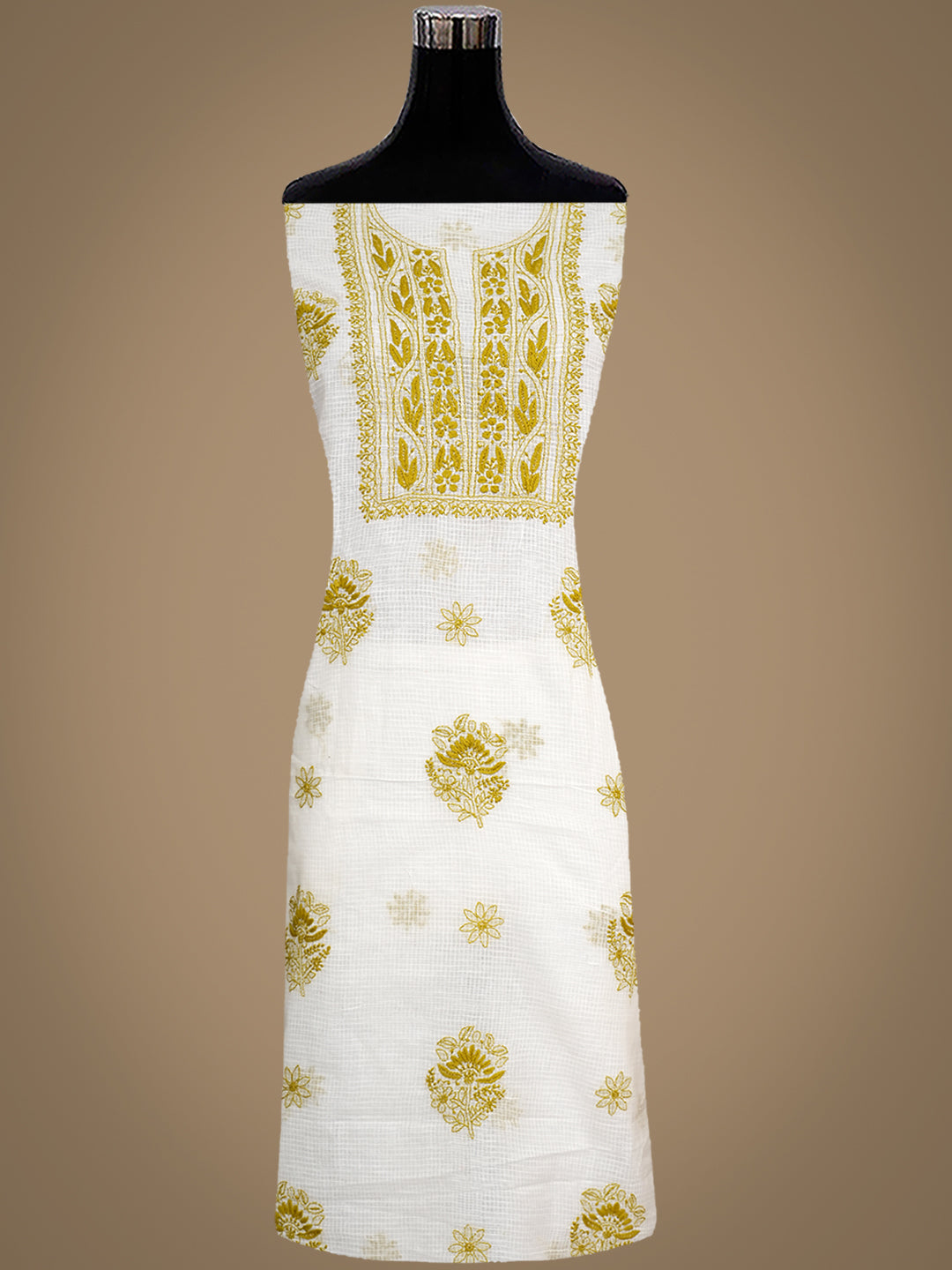 Ada Hand Embroidered White Kota Lucknowi Chikankari Unstitched Kurta Dupatta Set 01A987633