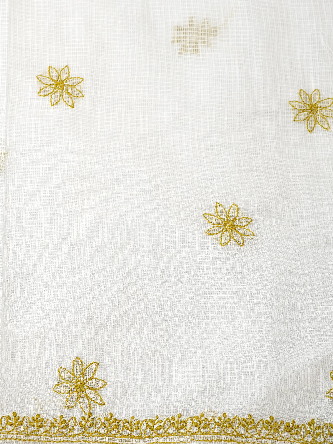 Ada Hand Embroidered White Kota Lucknowi Chikankari Unstitched Kurta Dupatta Set 01A987633