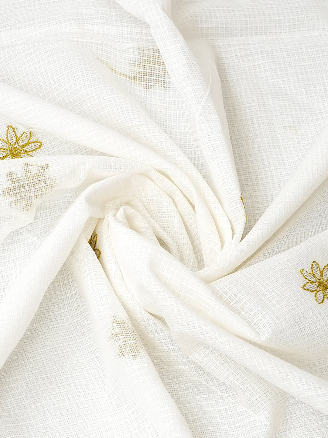Ada Hand Embroidered White Kota Lucknowi Chikankari Unstitched Kurta Dupatta Set 01A987633