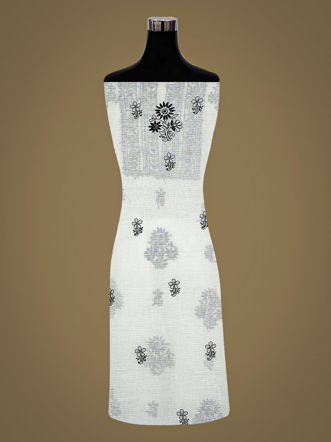 Ada Hand Embroidered White Kota Lucknowi Chikankari Unstitched Kurta Dupatta Set 01A987637