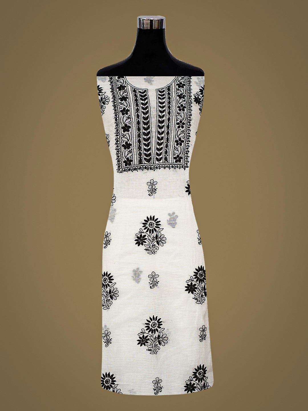 Ada Hand Embroidered White Kota Lucknowi Chikankari Unstitched Kurta Dupatta Set 01A987637
