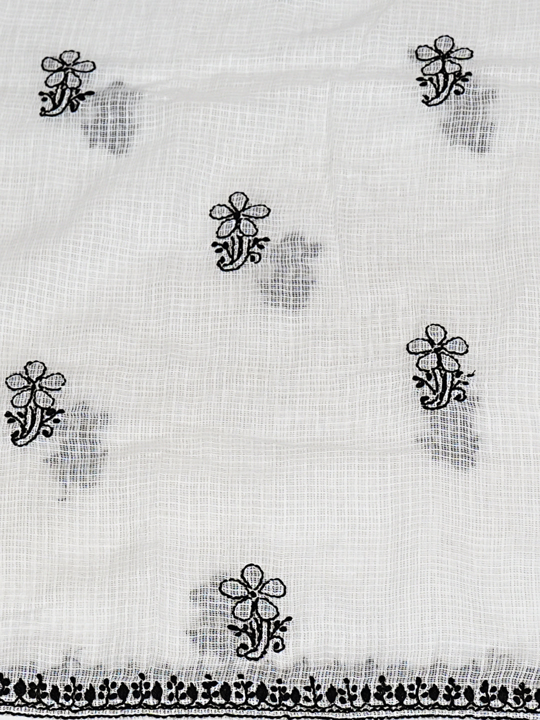 Ada Hand Embroidered White Kota Lucknowi Chikankari Unstitched Kurta Dupatta Set 01A987637