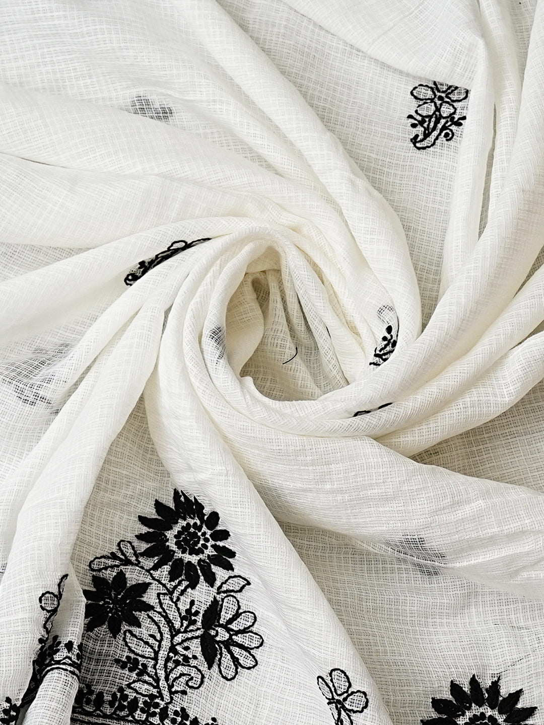 Ada Hand Embroidered White Kota Lucknowi Chikankari Unstitched Kurta Dupatta Set 01A987637