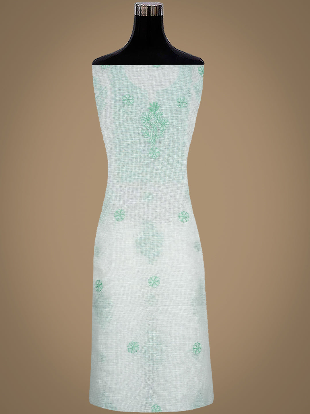 Ada White Kota Unstitched Kurta Dupatta Set with Hand Embroidery