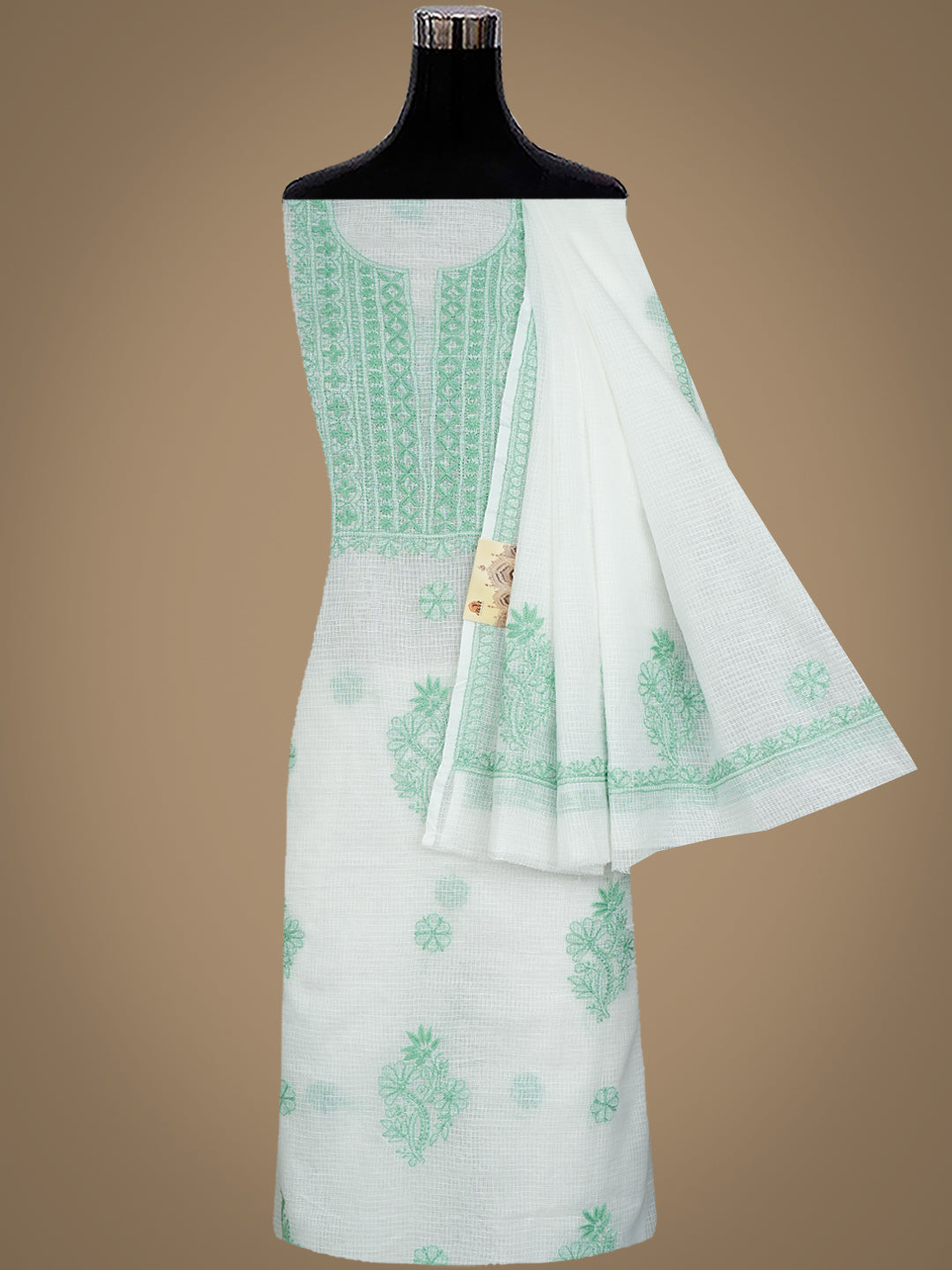 Hand Embroidered White Kota Chikankari Kurta Set for Women