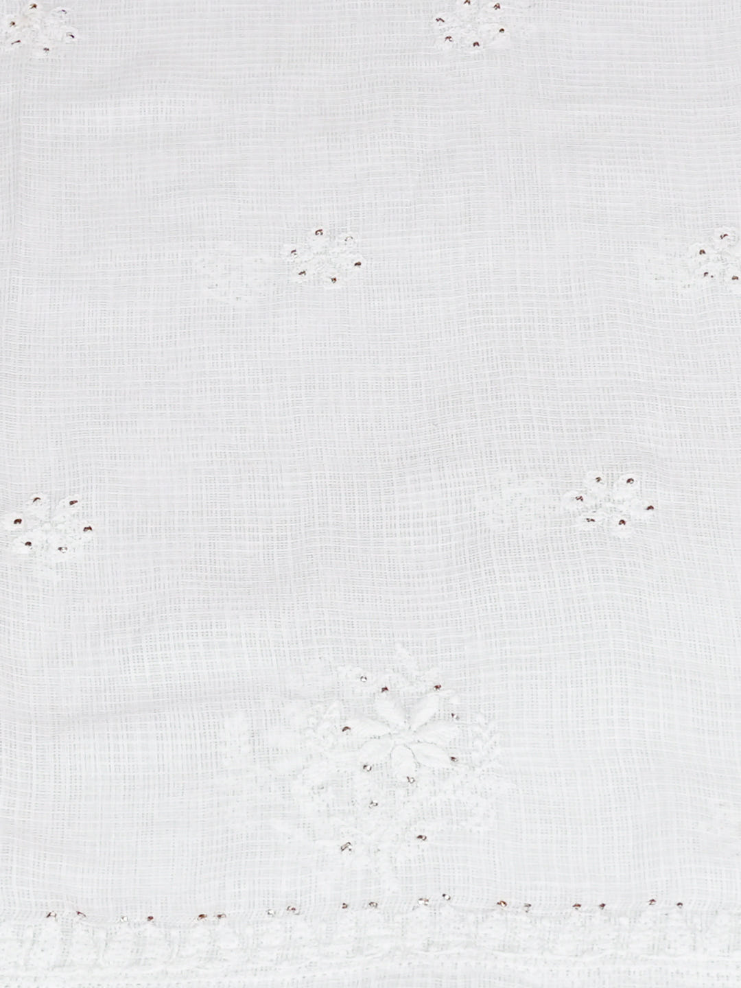 Ada Hand Embroidered White Kota Lucknowi Chikankari Unstitched Kurta Dupatta set With Muqaish/Mukaish work 01A209000