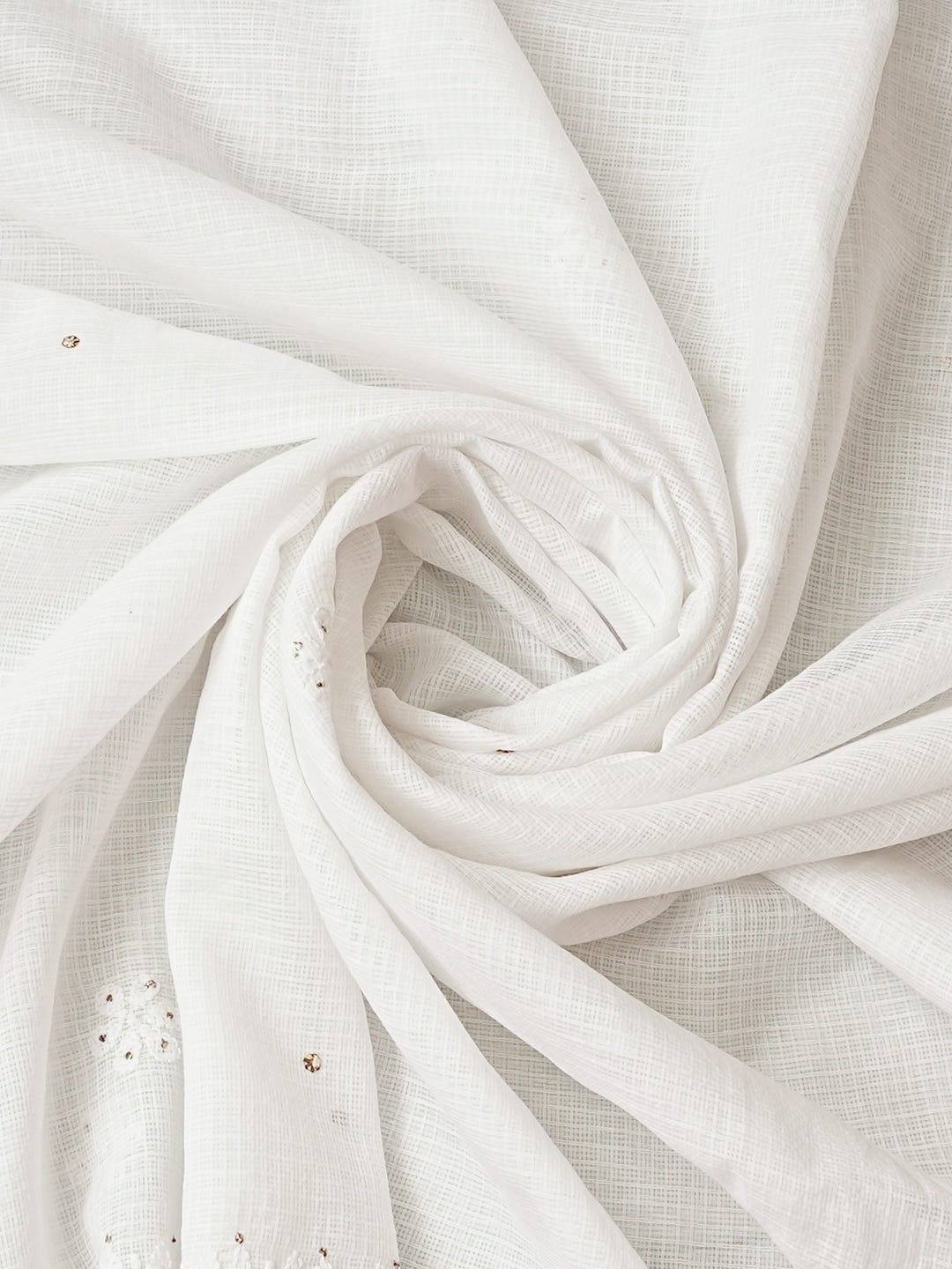 Ada Hand Embroidered White Kota Lucknowi Chikankari Unstitched Kurta Dupatta set With Muqaish/Mukaish work 01A209000