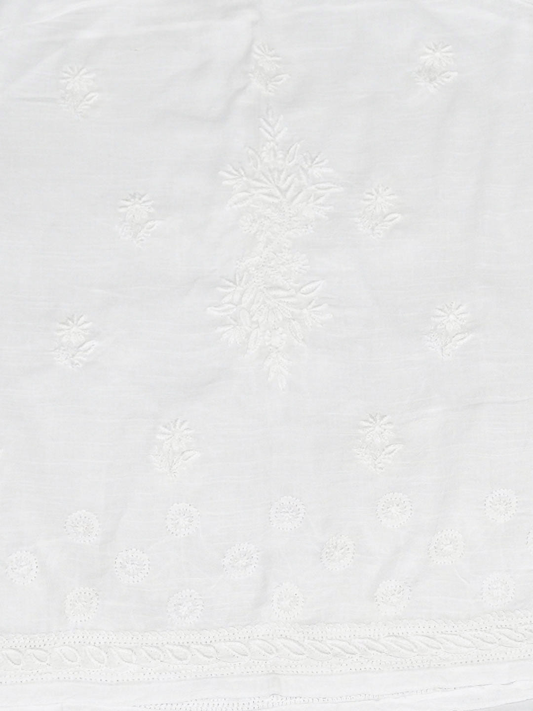 Ada Hand Embroidered White Linen Lucknowi Chikankari Semi-stitched Kurta Dupatta set 01A896773