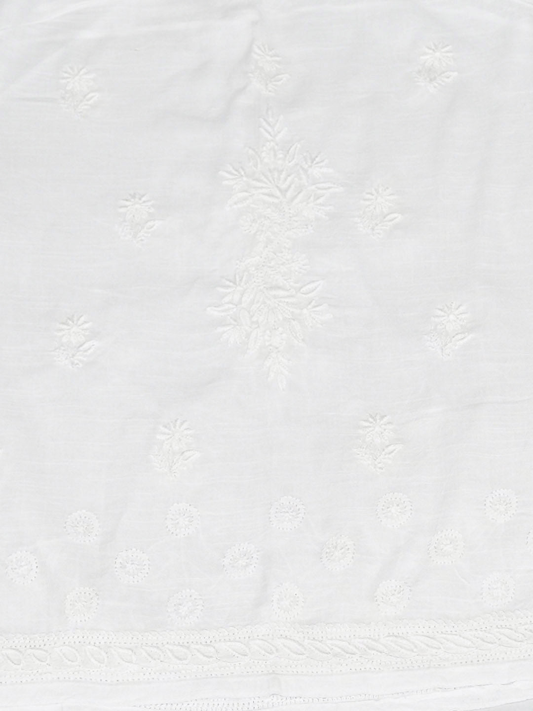 Ada Hand Embroidered White Linen Lucknowi Chikankari Semi-stitched Kurta Dupatta set 01A896773