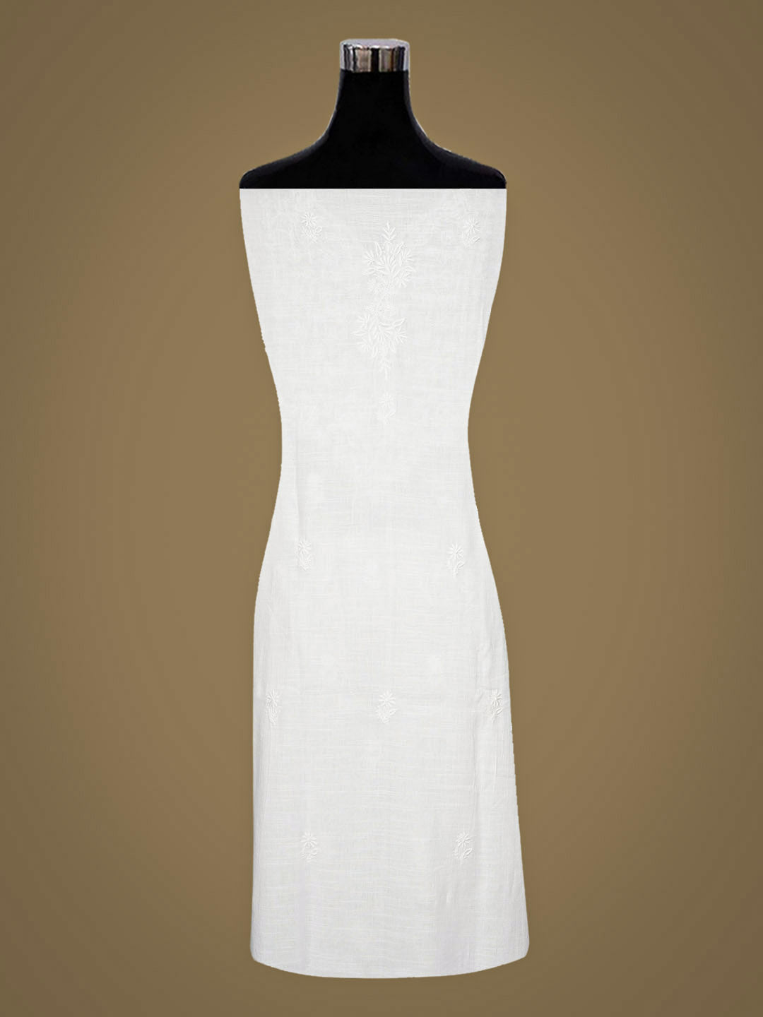 Ada Hand Embroidered White Linen Lucknowi Chikankari Semi-stitched Kurta Dupatta set 01A896773