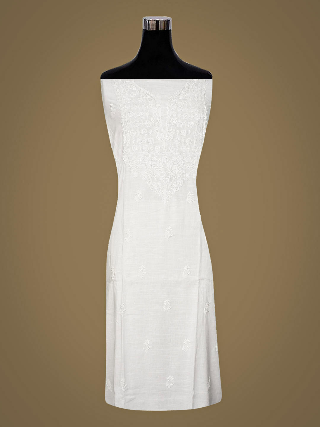 Ada Hand Embroidered White Linen Lucknowi Chikankari Semi-stitched Kurta Dupatta set 01A896773