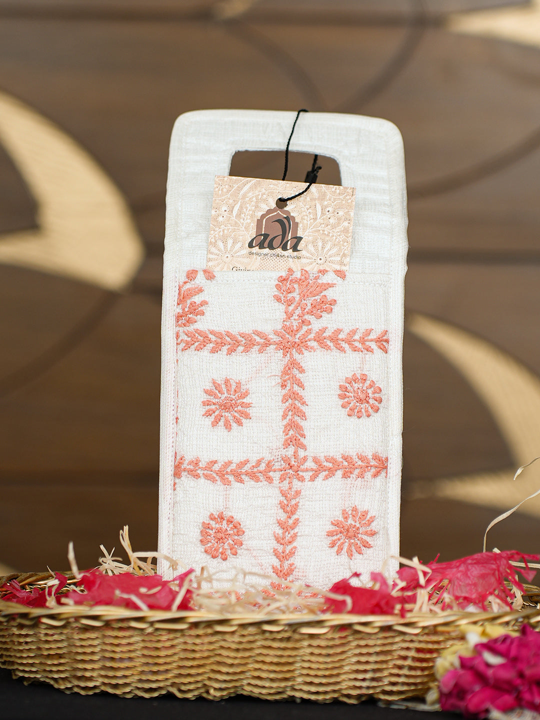 Ada Hand Embroidered White Old Lace Kota Silk Lucknowi Chikankari Mobile Cover 01A998791