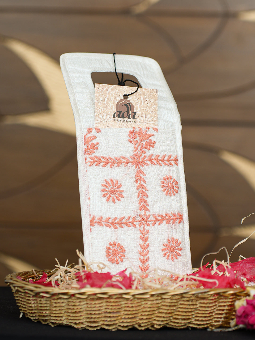 Ada Hand Embroidered White Old Lace Kota Silk Lucknowi Chikankari Mobile Cover 01A998791