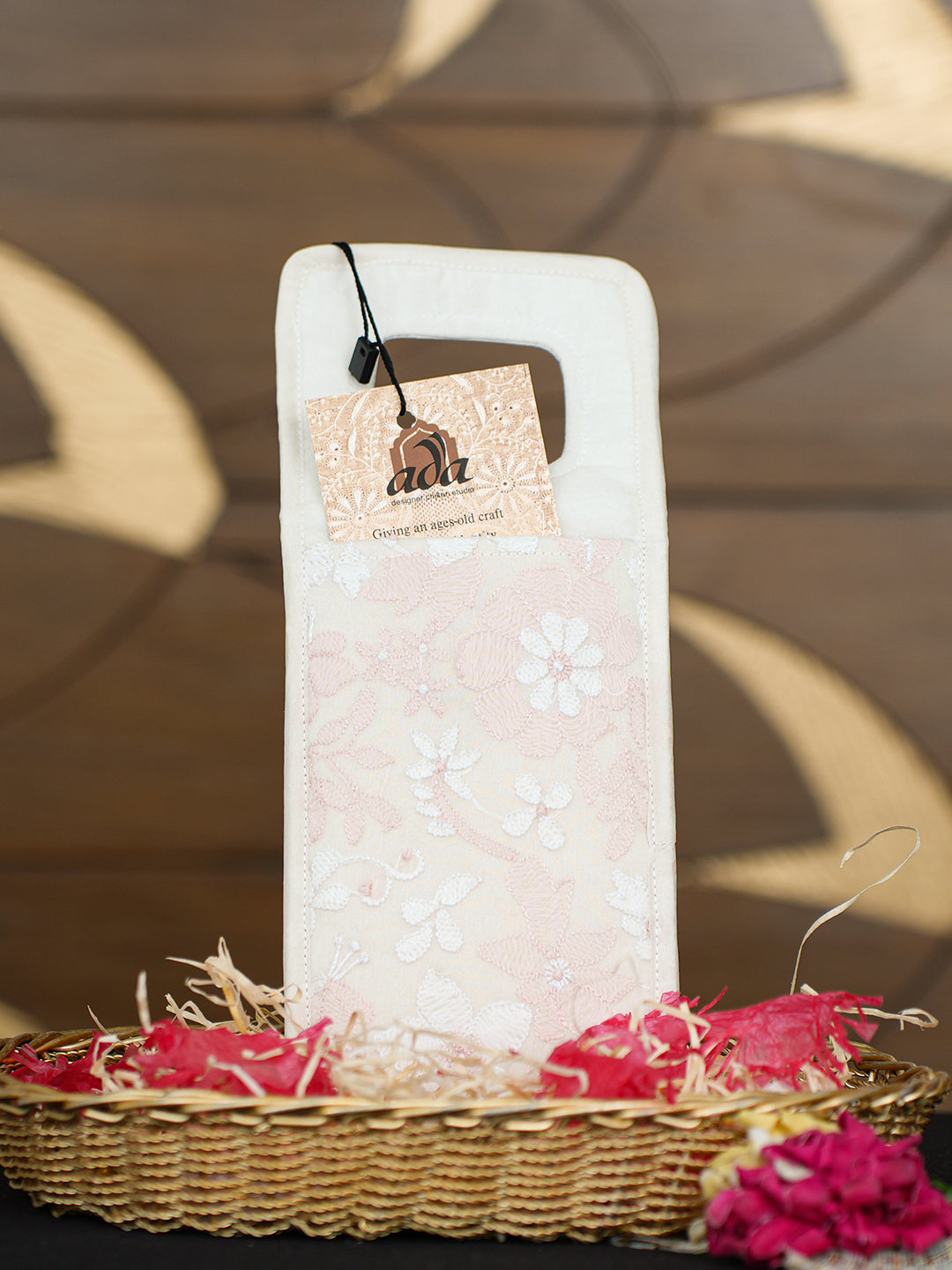 Ada Hand Embroidered White Organza Lucknowi Chikankari Mobile Cover 01A998792