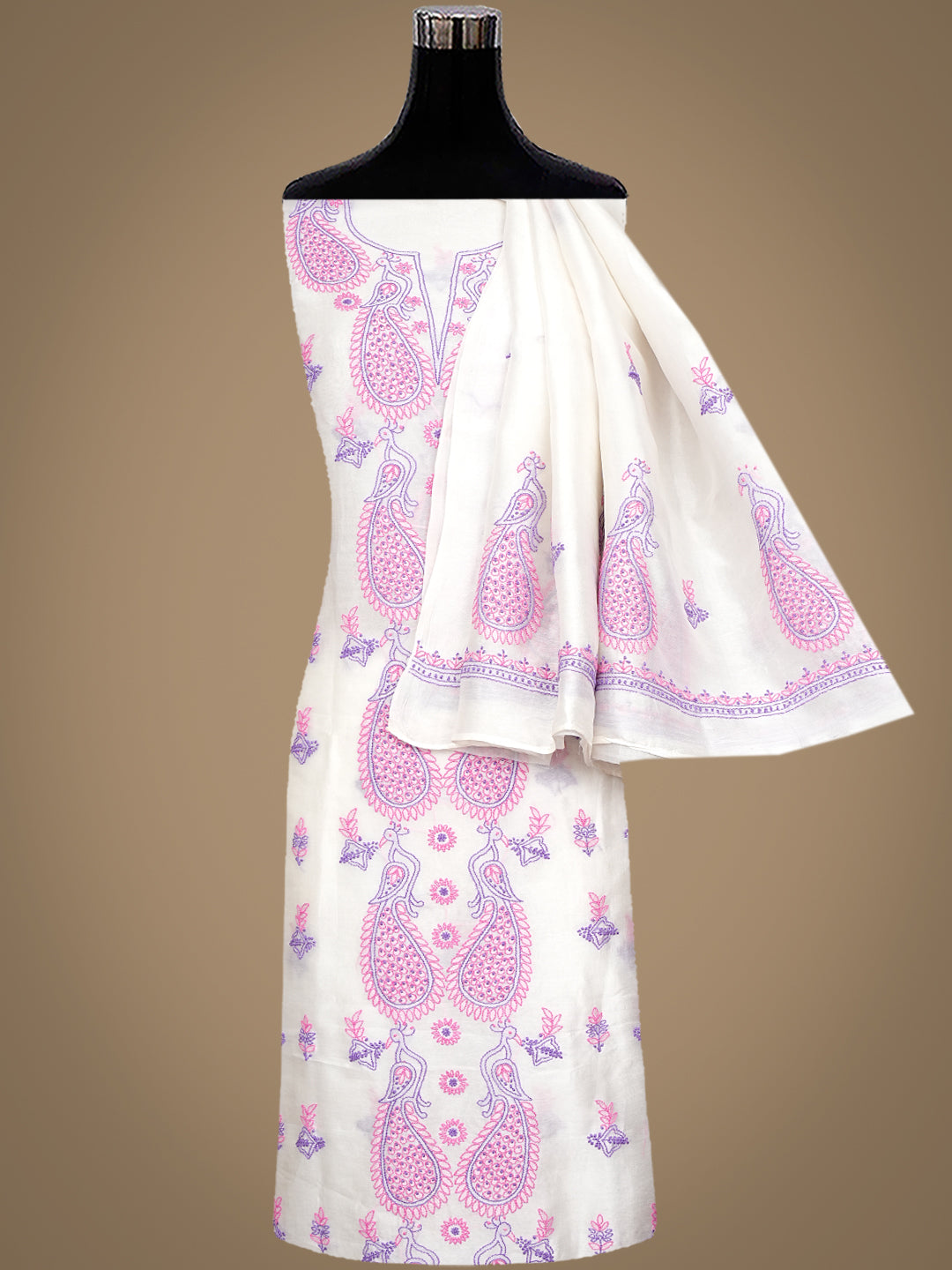 Ada Hand Embroidered White Organza Lucknowi Chikankari Unstitched Kurta Dupatta 01A999227