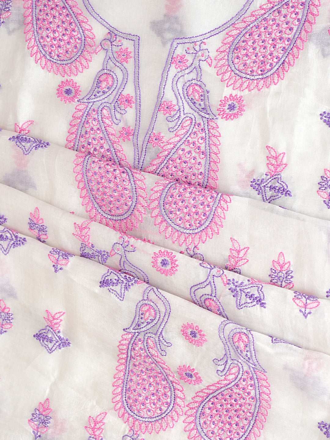 Ada Hand Embroidered White Organza Lucknowi Chikankari Unstitched Kurta Dupatta 01A999227