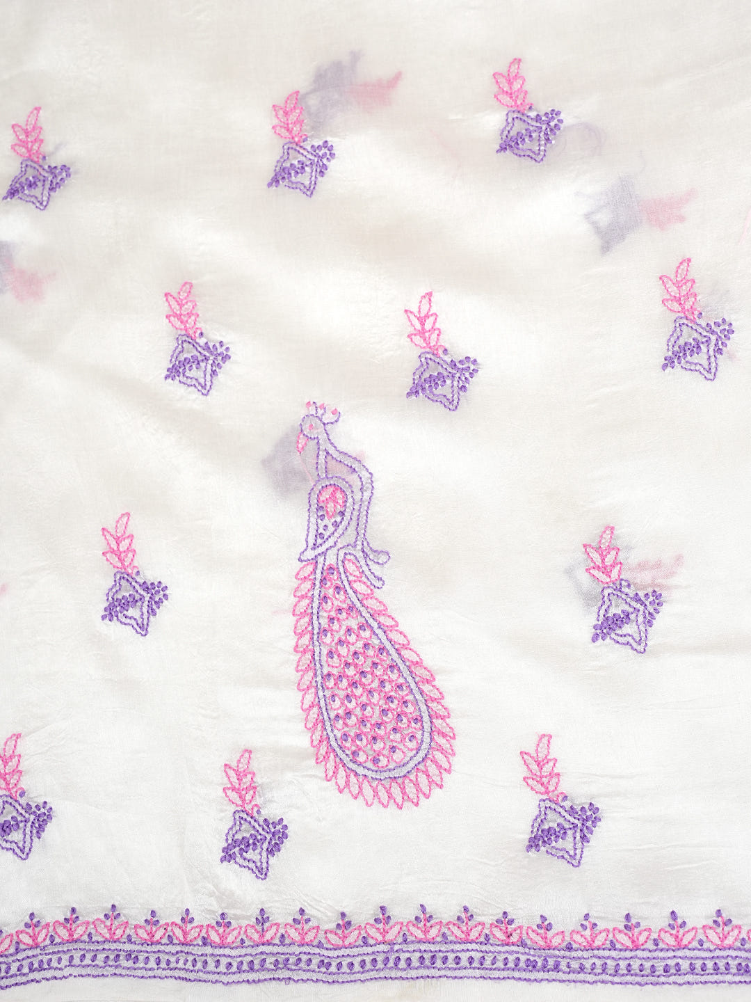 Ada Hand Embroidered White Organza Lucknowi Chikankari Unstitched Kurta Dupatta Set 01A999227