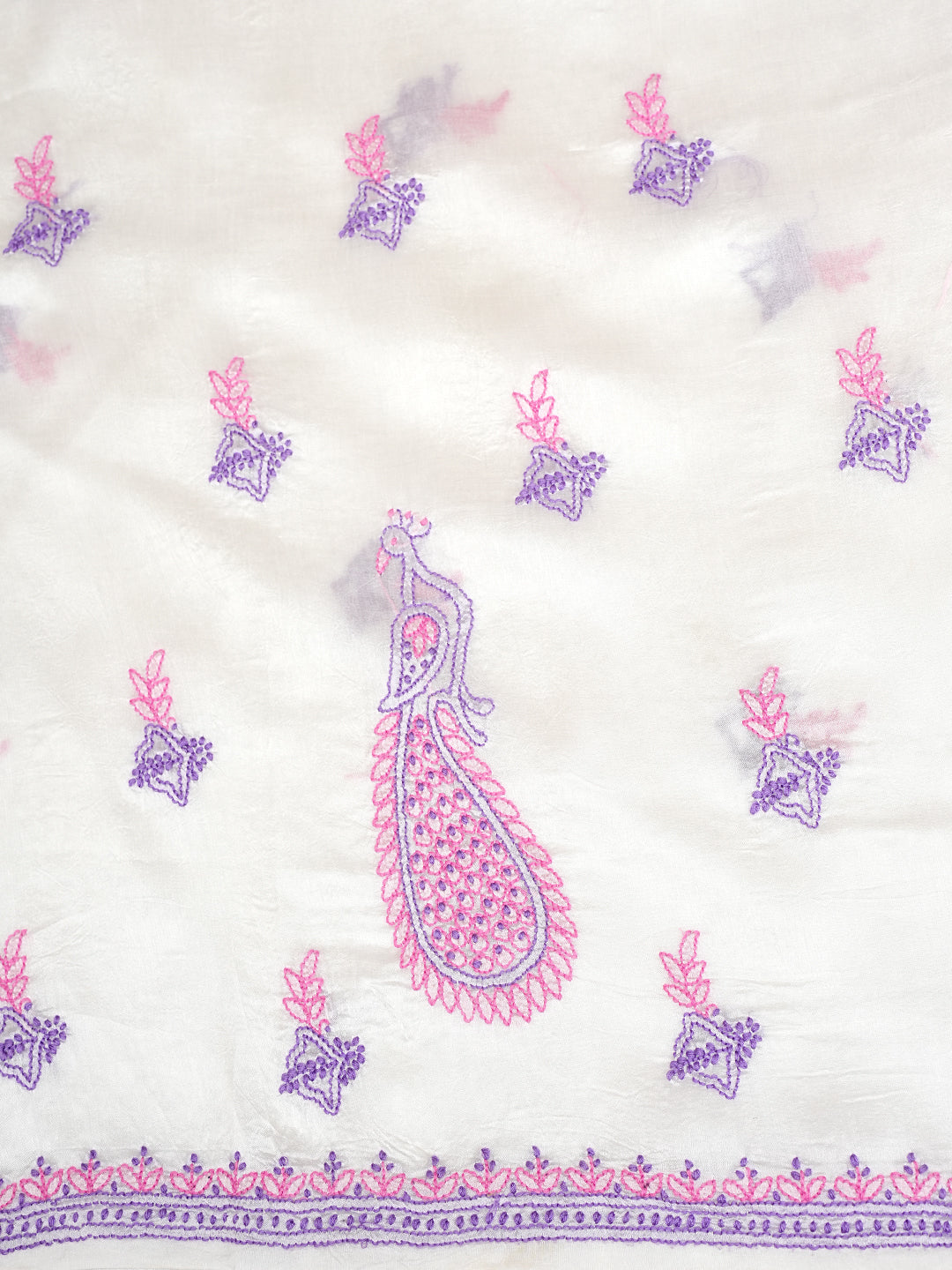 Ada Hand Embroidered White Organza Lucknowi Chikankari Unstitched Kurta Dupatta 01A999227