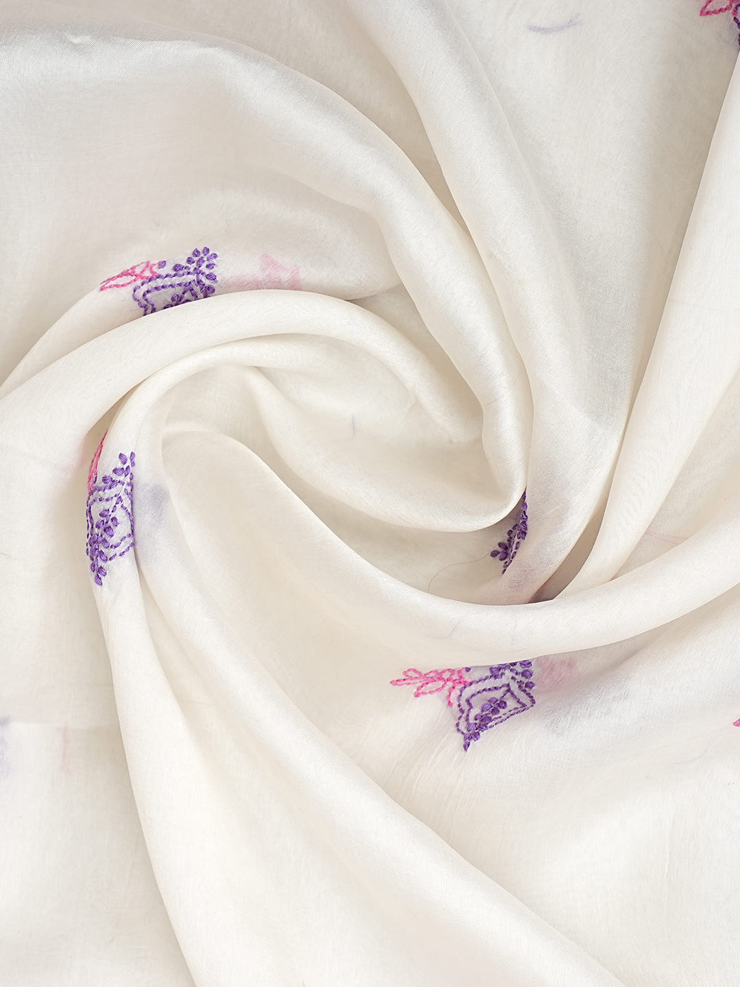 Ada Hand Embroidered White Organza Lucknowi Chikankari Unstitched Kurta Dupatta Set 01A999227