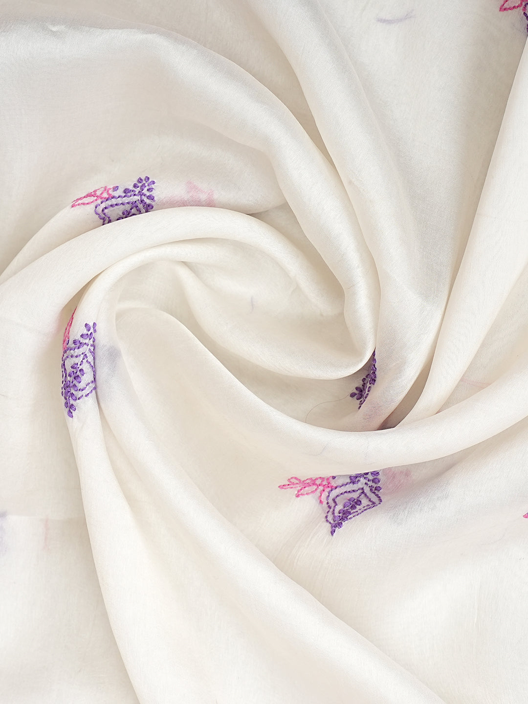 Ada Hand Embroidered White Organza Lucknowi Chikankari Unstitched Kurta Dupatta 01A999227
