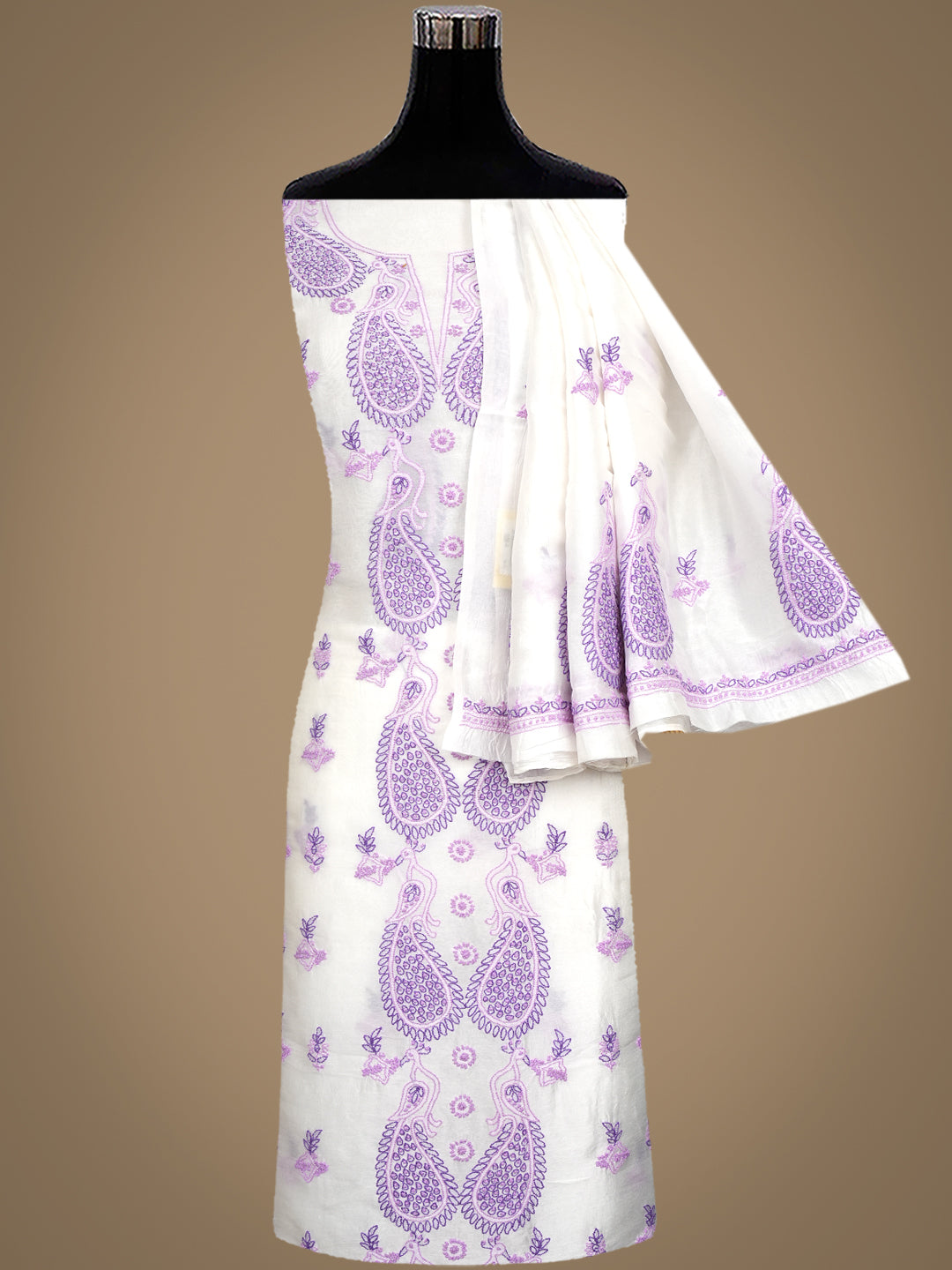 Ada Hand Embroidered White Organza Lucknowi Chikankari Unstitched Kurta Dupatta 01A999244