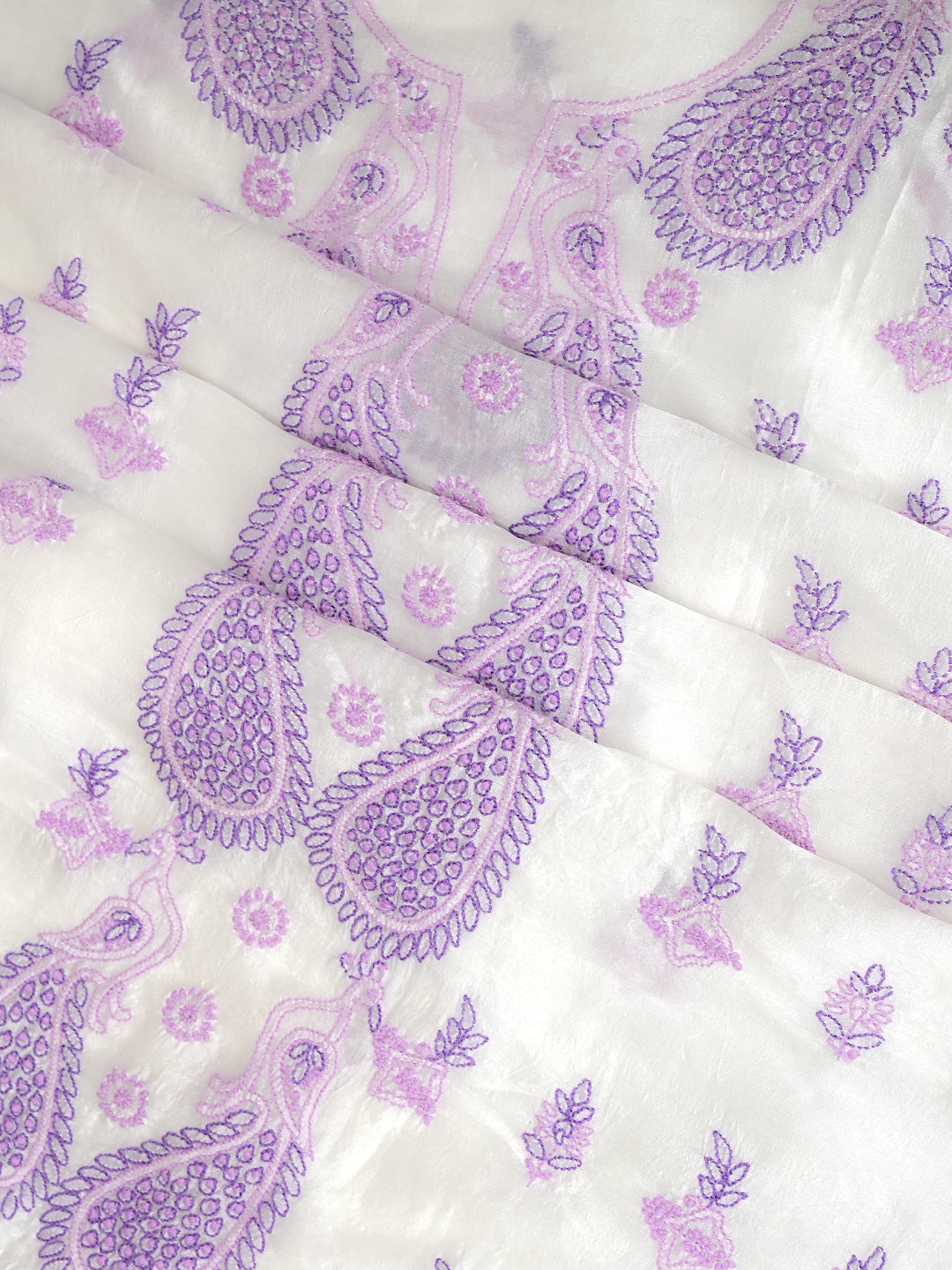 Ada Hand Embroidered White Organza Lucknowi Chikankari Unstitched Kurta Dupatta 01A999244