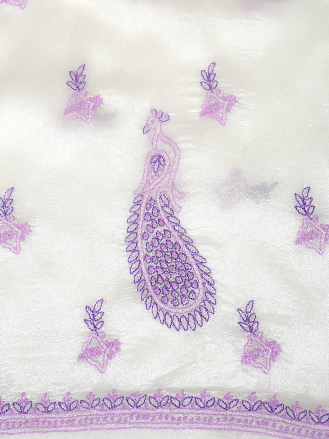Ada Hand Embroidered White Organza Lucknowi Chikankari Unstitched Kurta Dupatta 01A999244