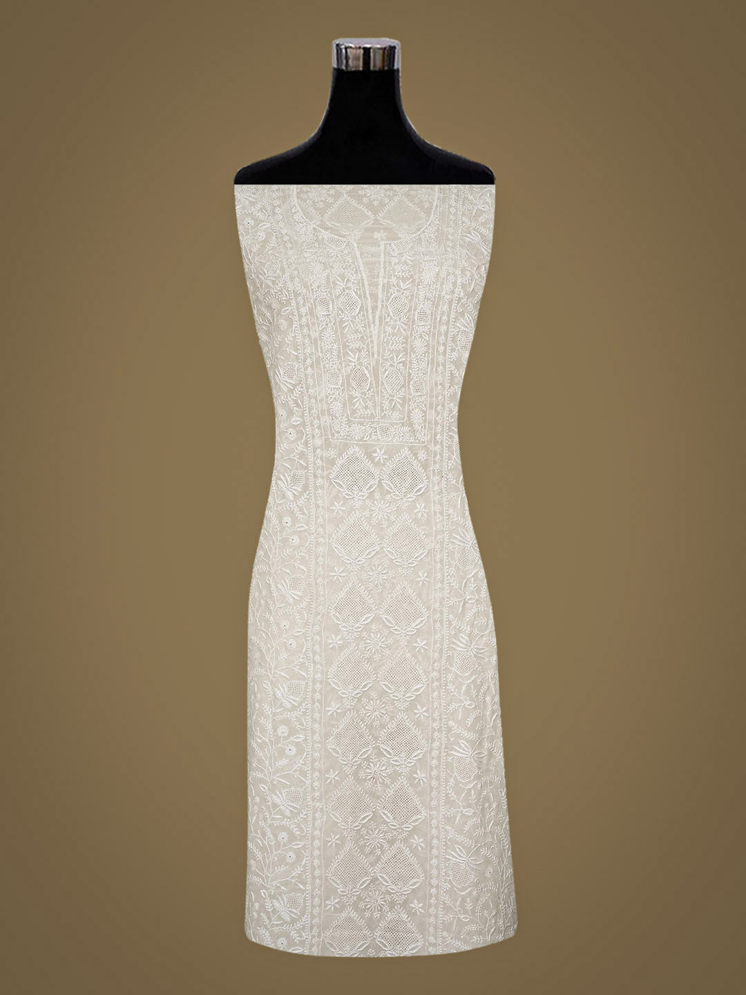 Ada Hand Embroidered White Pure Georgette Lucknowi Chikankari Unstitched Kurta Dupatta Set 01A987751
