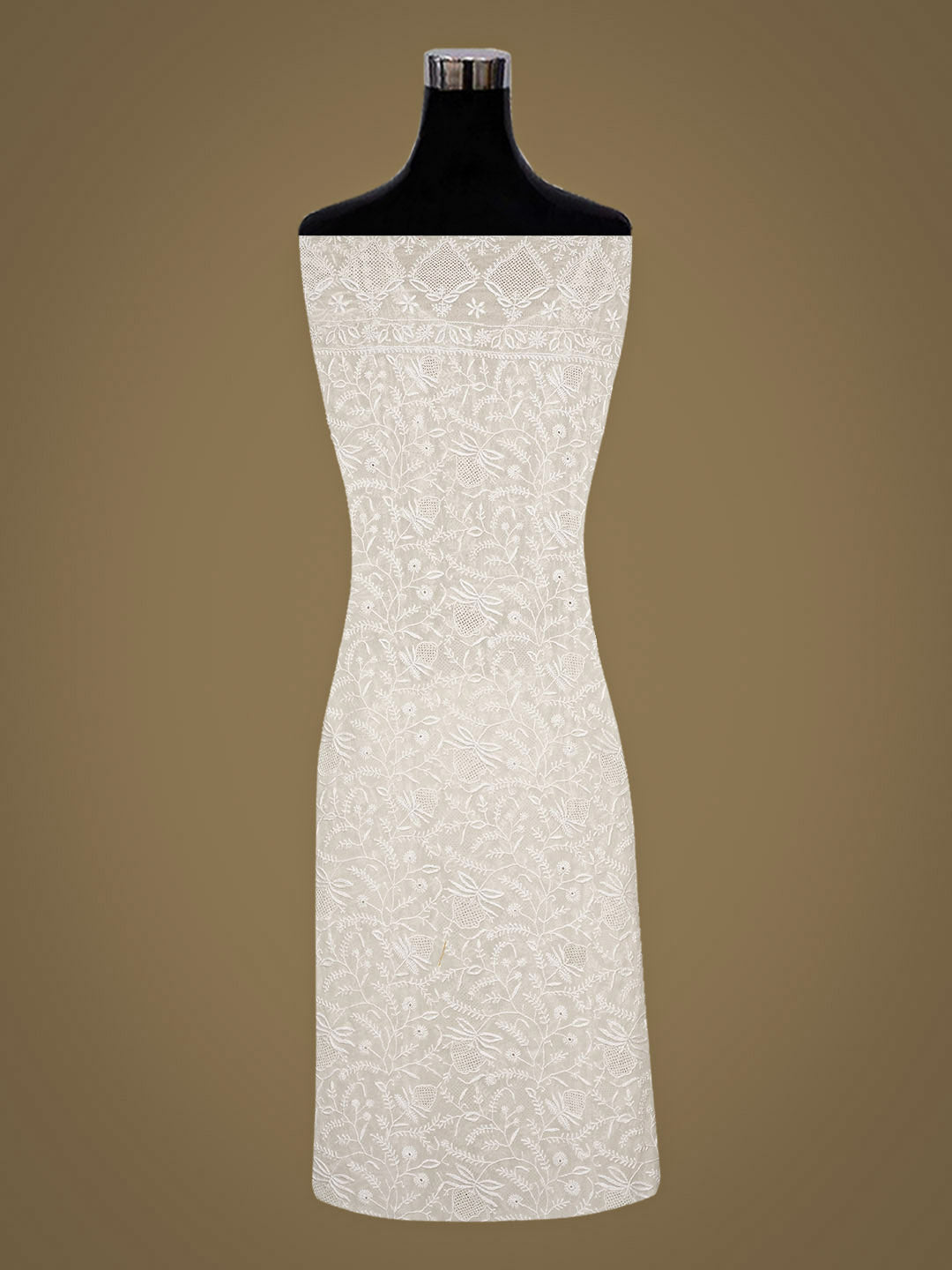 Ada Hand Embroidered White Pure Georgette Lucknowi Chikankari Unstitched Kurta Dupatta Set 01A987751