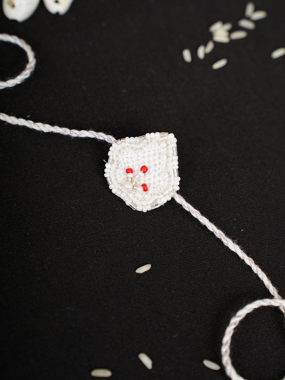 Ada Hand Embroidered White Pure Georgette Raksha Sutra Rakhi With Cutdana Work_2