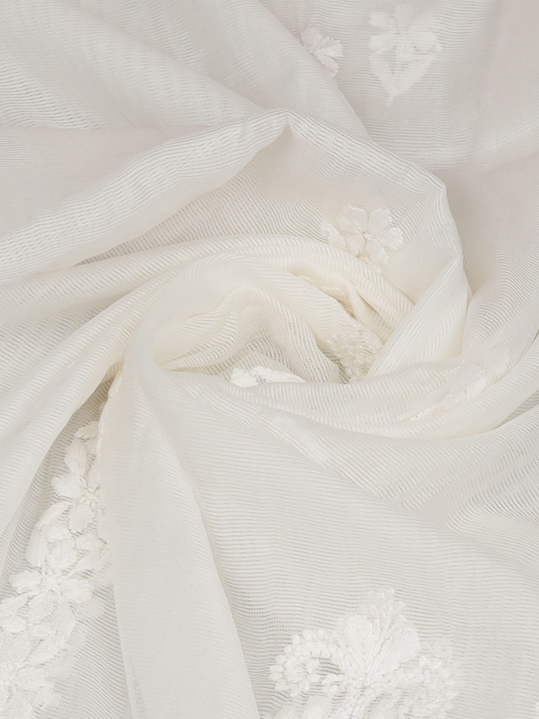 Ada Hand Embroidered White Super Net Lucknowi Chikankari Dupatta 01A994923