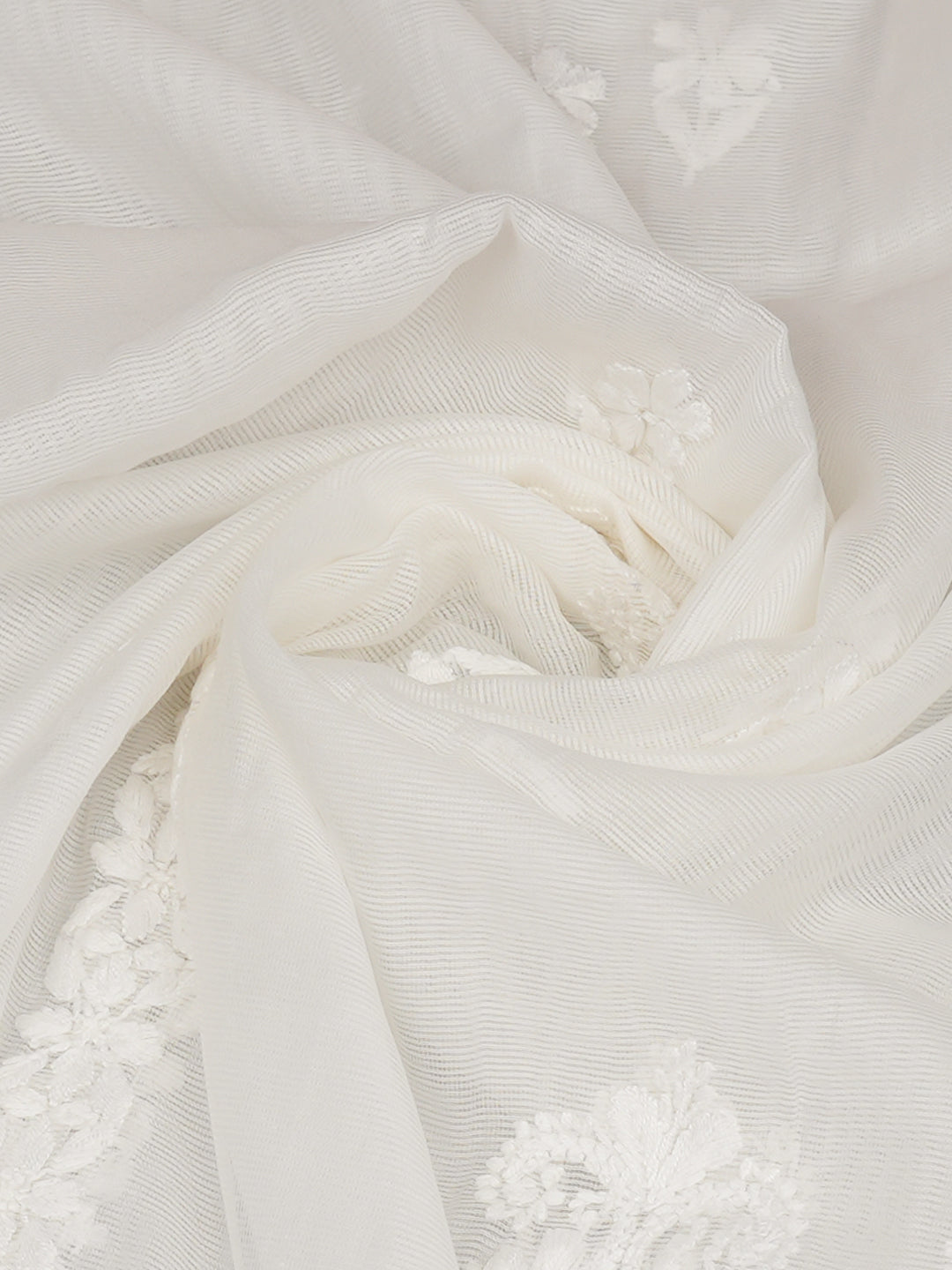 Ada Hand Embroidered White Super Net Lucknowi Chikankari Dupatta 01A994923
